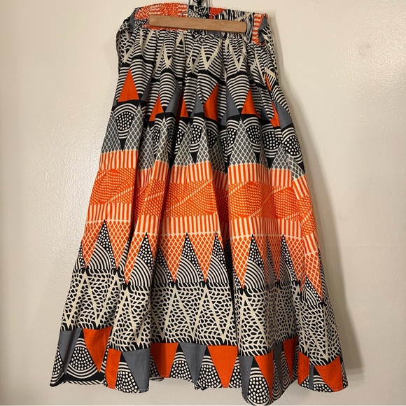 Vibrant Orange and Black Geometric Patterned Women's Wax Skirt - Picture 5 of 9